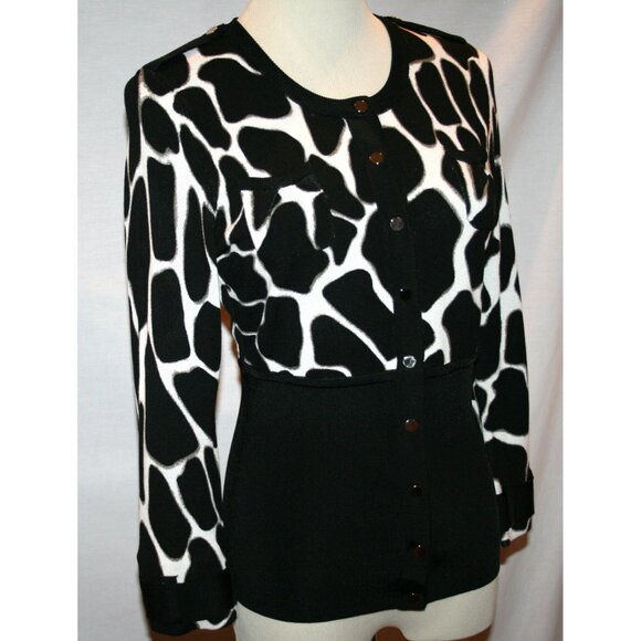 ETCETERA Black & White Nylon Knit Snap Front Sweater Small - Picture 3 of 13